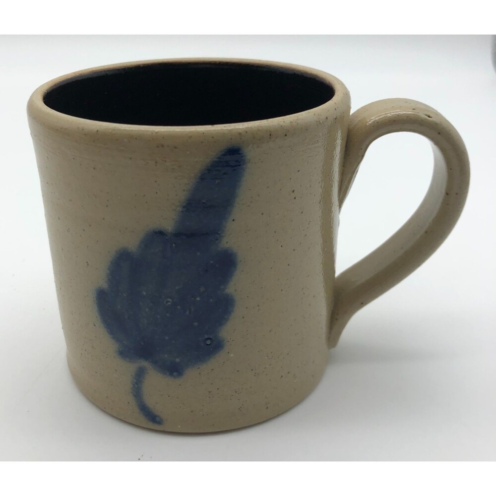 Conner Prairie Pottery Stoneware Coffee Tea Mug Blue Leaf 8 oz 1994 VINTAGE
